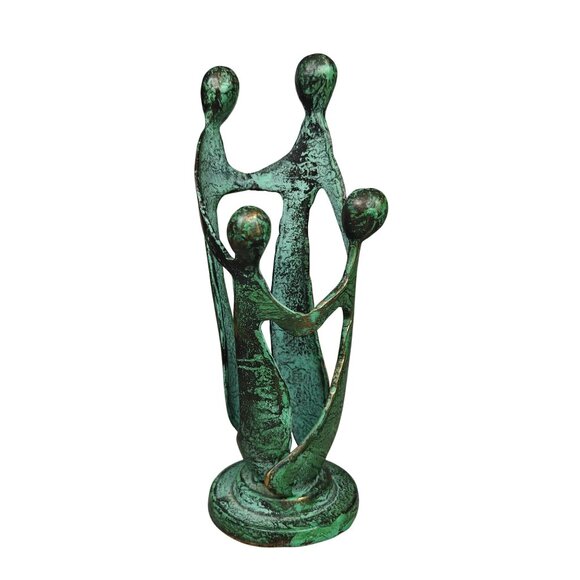 Vintage Abstract Family Sculpture Green Bronze Patina Handmade MCM Statue 9" - Picture 1 of 8